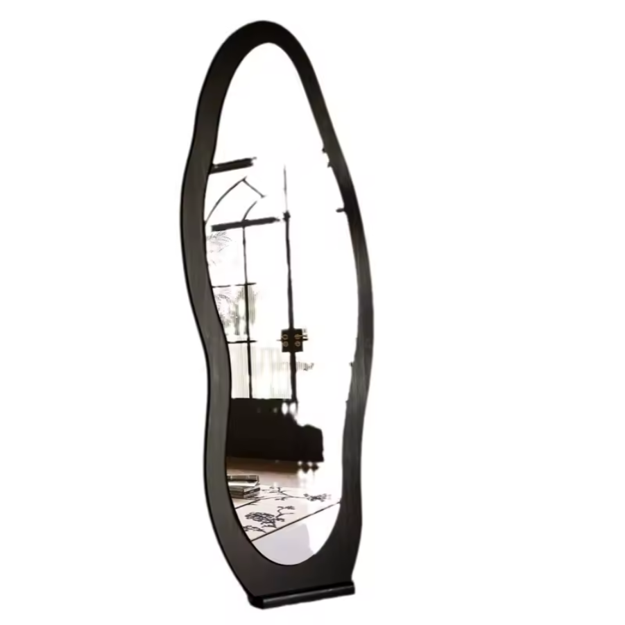 Wavy Wood Frame Full Length Mirror | Modern Oval Floor Mirror