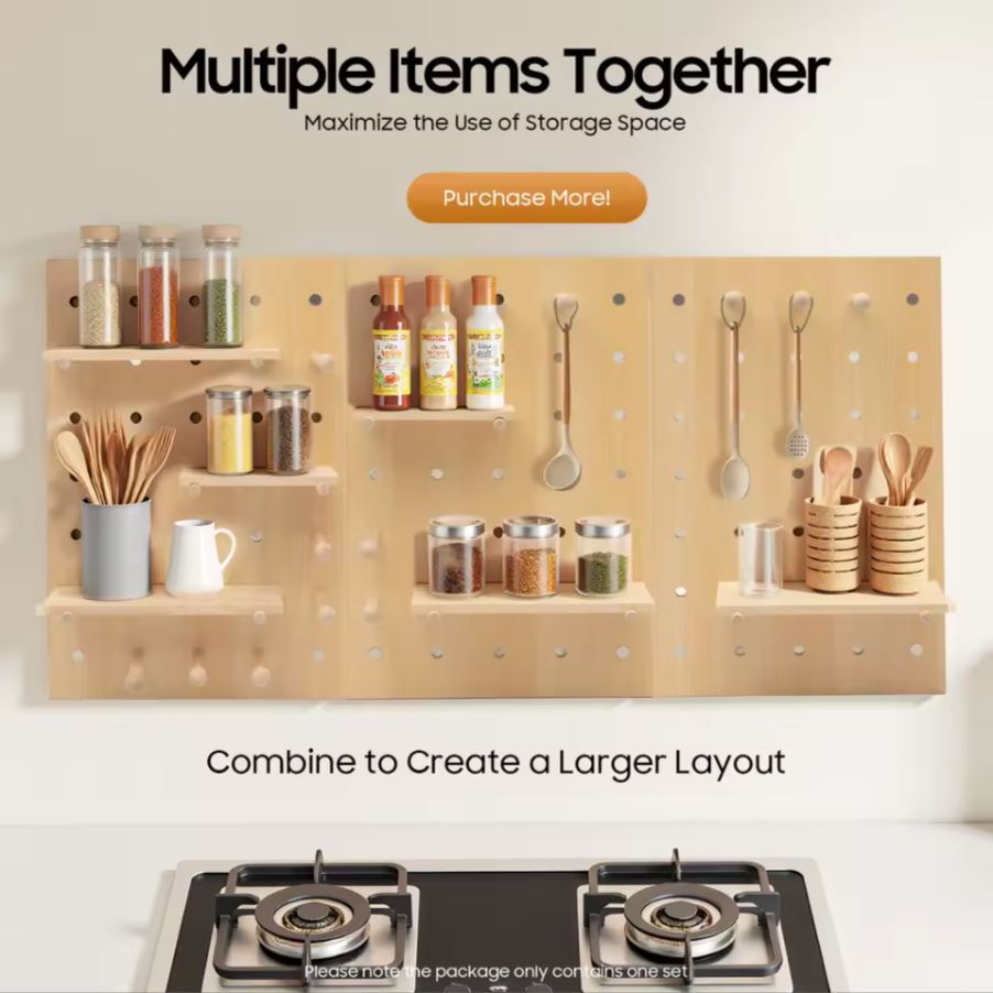 Wooden Wall Peg Board | Minimal Compact Storage Organizer