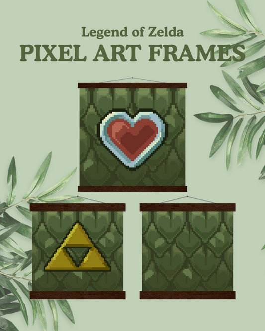 Gaming Art Zelda Hanging Wood Frame - Nostalgic Pixel Art Decoration Triforce Heart