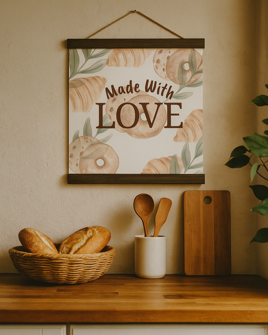 Cozy 'Made With Love' Kitchen Wall Decor - Wood Paper Printed Hanging Poster