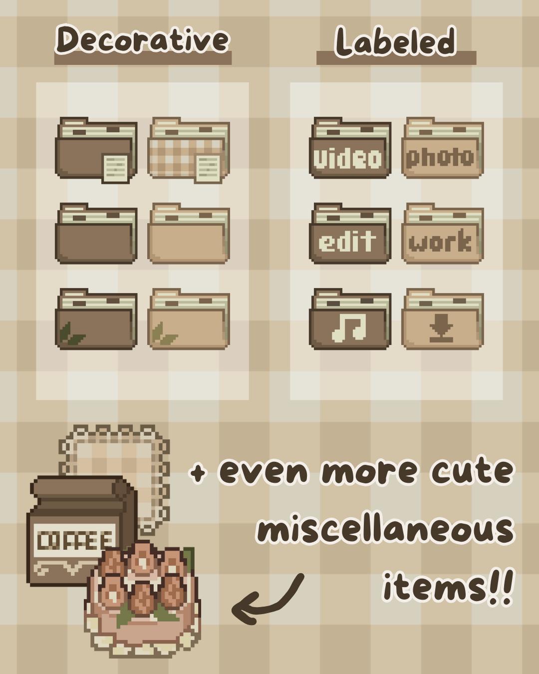 100+ Hand-Drawn Bakery-Themed Aesthetic Desktop Icons | Cute Laptop Folders for Windows & Mac | Comfy Customizable