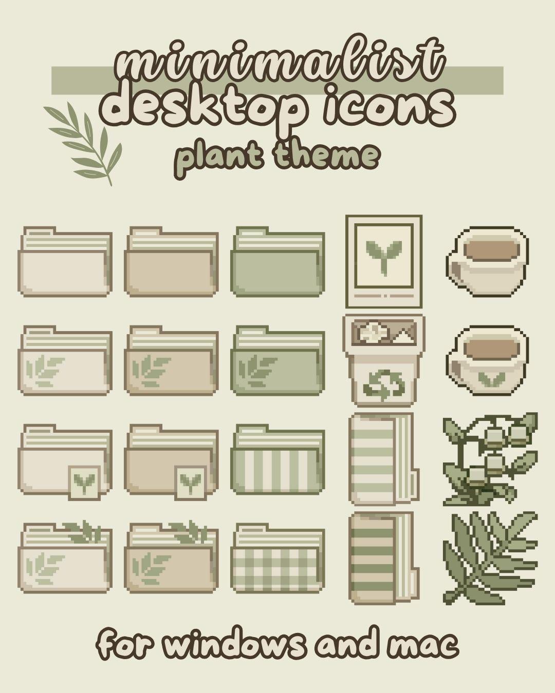 Minimalist Plant Folder Icons: Hand-Drawn Desktop Theme (Digital Download)