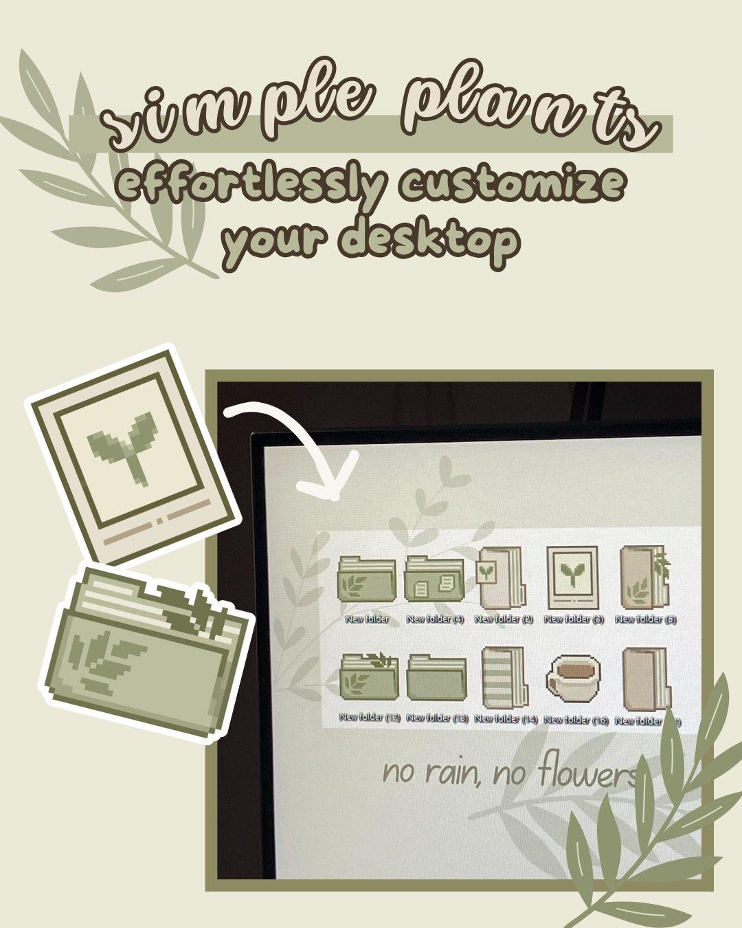 Minimalist Plant Folder Icons: Hand-Drawn Desktop Theme (Digital Download)