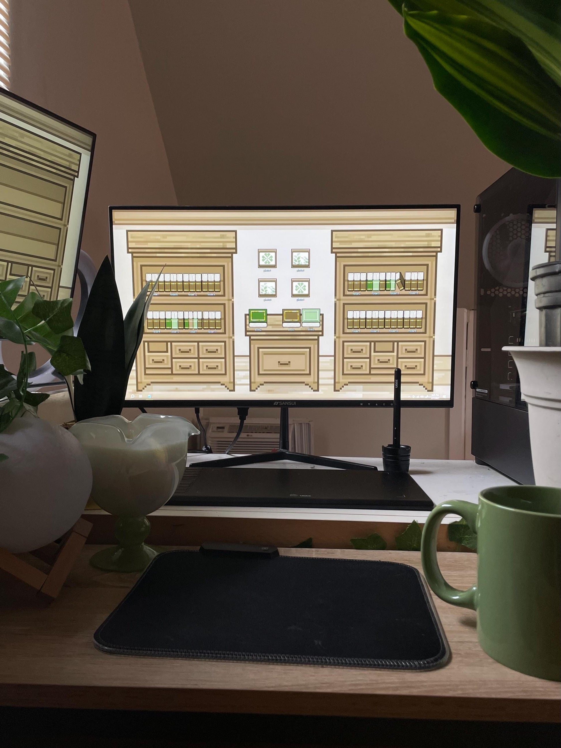 Cozy Bookshelf Desktop Wallpaper: Pixel Art Icons (Digital Download)