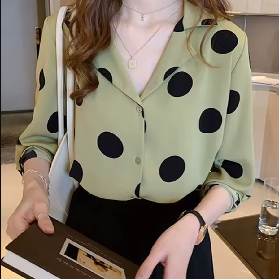 Stylish Trendy Formal Polka-Dot Office Blazer Dress Shirt Low V-Neck