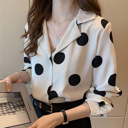 Stylish Trendy Formal Polka-Dot Office Blazer Dress Shirt Low V-Neck