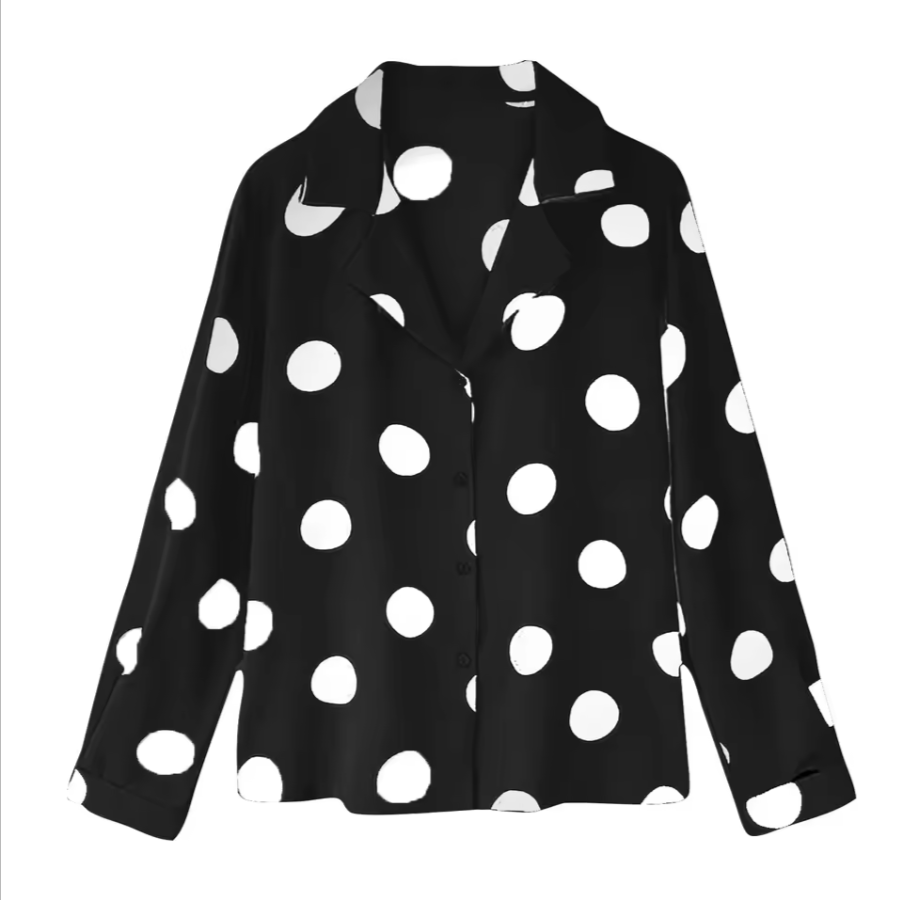 Stylish Trendy Formal Polka-Dot Office Blazer Dress Shirt Low V-Neck