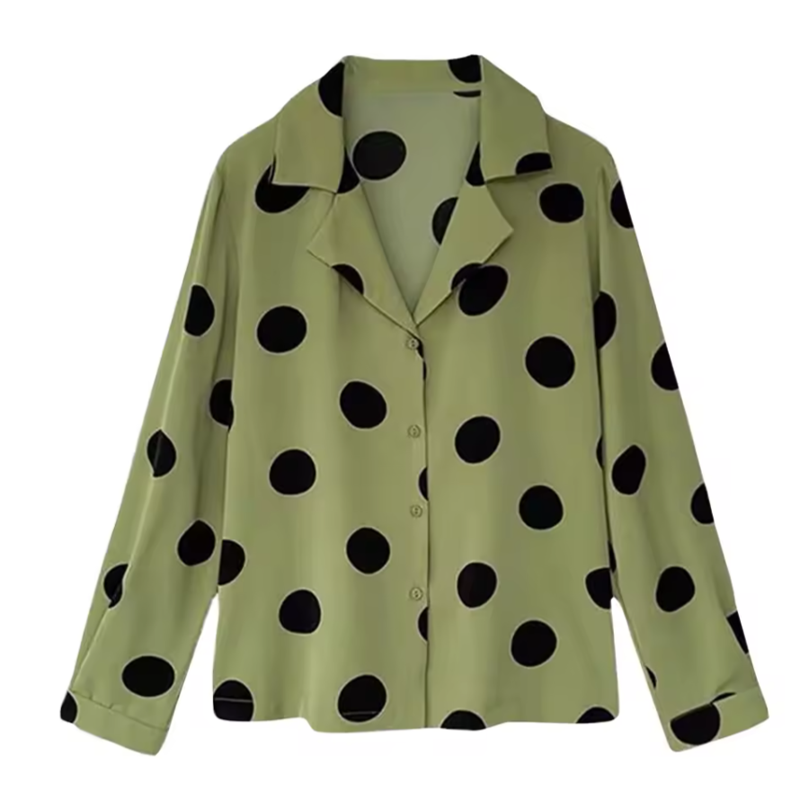 Stylish Trendy Formal Polka-Dot Office Blazer Dress Shirt Low V-Neck