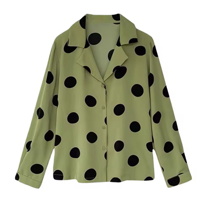 Stylish Trendy Formal Polka-Dot Office Blazer Dress Shirt Low V-Neck