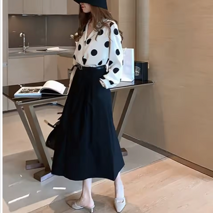 Stylish Trendy Formal Polka-Dot Office Blazer Dress Shirt Low V-Neck