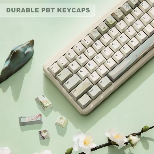 Beautiful Japanese Tea Theme Light Green Keycaps Durable PBT 145 Full Key