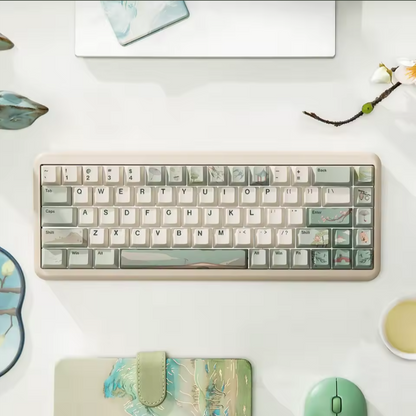 Beautiful Japanese Tea Theme Light Green Keycaps Durable PBT 145 Full Key