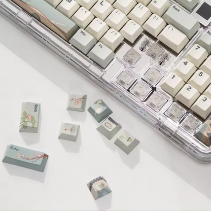 Beautiful Japanese Tea Theme Light Green Keycaps Durable PBT 145 Full Key