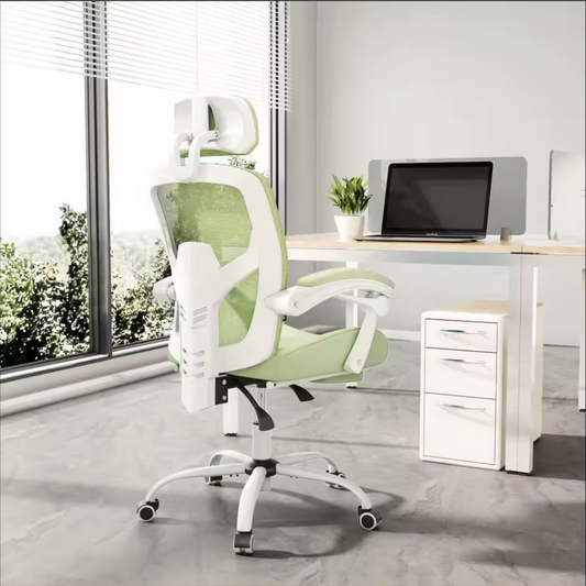 Comfortable Light Green Reclining Gaming Chair - Ergonomic Mesh Design With Back Lumbar Cushion