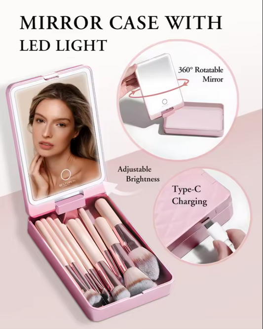 Professional Travel Case Plush Pink Makeup Tools With Inside Mirror Portable Eyes And Contour