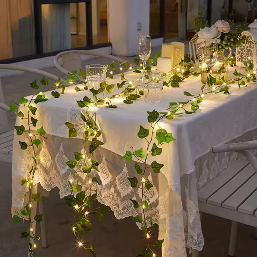 Glowing Cozy Fairy Ivy Leaf Garland Hanging Lights - Aesthetic Home Room Decor
