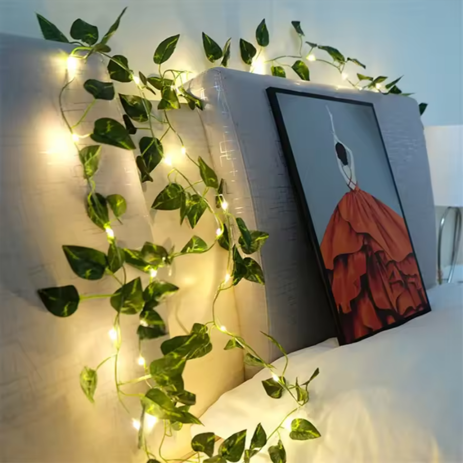 Glowing Cozy Fairy Ivy Leaf Garland Hanging Lights - Aesthetic Home Room Decor