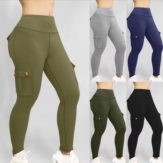 Comfortable Fit Tight Mid-Waist Yoga Pants Thick Fabric With Pockets