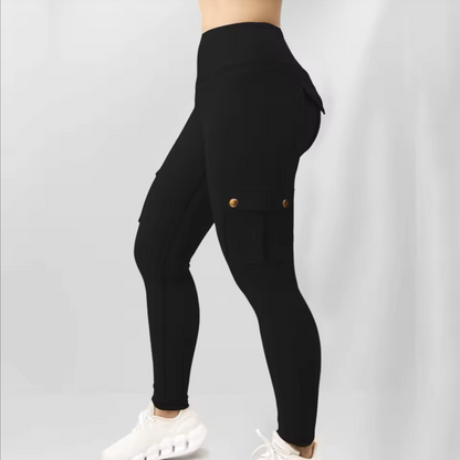 Comfortable Fit Tight Mid-Waist Yoga Pants Thick Fabric With Pockets