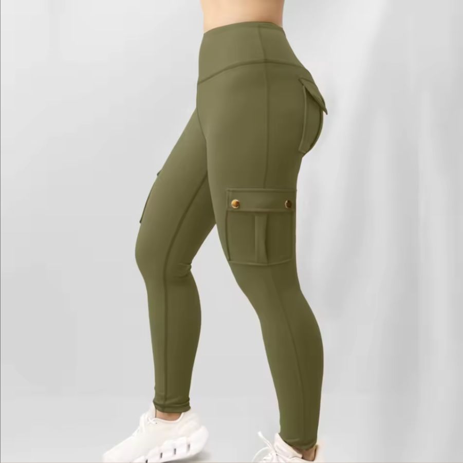 Comfortable Fit Tight Mid-Waist Yoga Pants Thick Fabric With Pockets