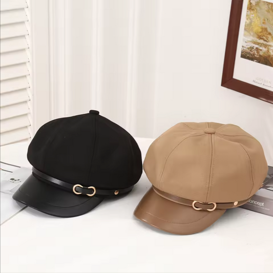 Women’s Chic Round Beret Hat with Buckle Accent – Cozy Autumn Canvas Hat