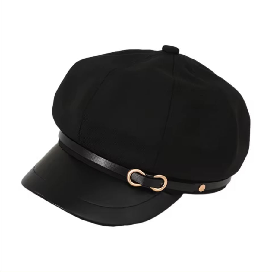 Women’s Chic Round Beret Hat with Buckle Accent – Cozy Autumn Canvas Hat