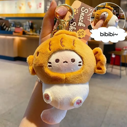 Adorable Tiny Fishy Hat Kitty Keychain - Gold Hardware