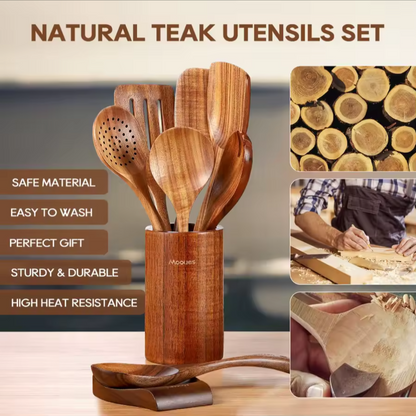 5PC Teak Wood Kitchen Utensil Set Non Stick