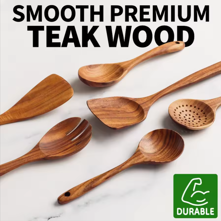 5PC Teak Wood Kitchen Utensil Set Non Stick