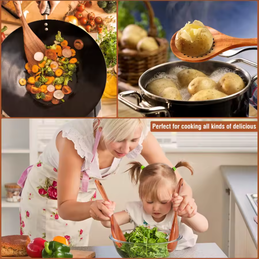 5PC Teak Wood Kitchen Utensil Set Non Stick