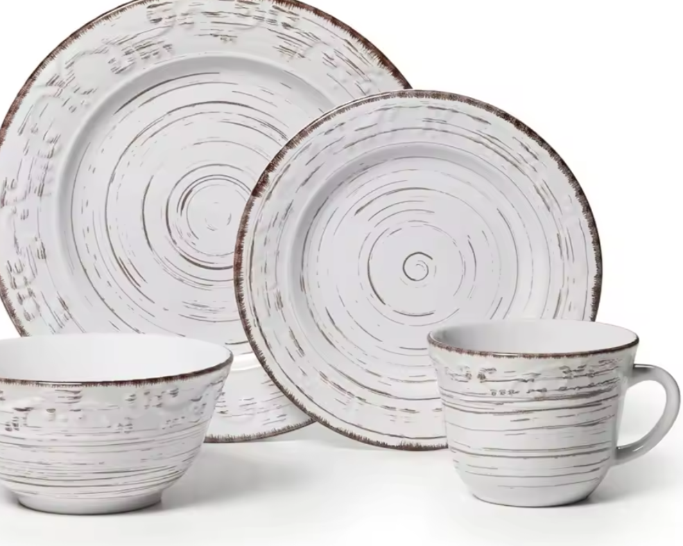 Delicate White Stoneware Dinner Table Set 16-Piece