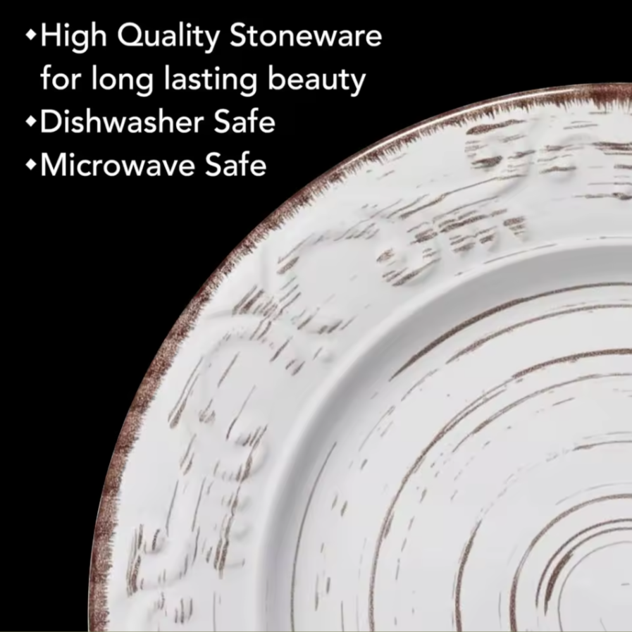 Delicate White Stoneware Dinner Table Set 16-Piece
