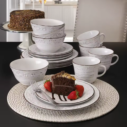 Delicate White Stoneware Dinner Table Set 16-Piece
