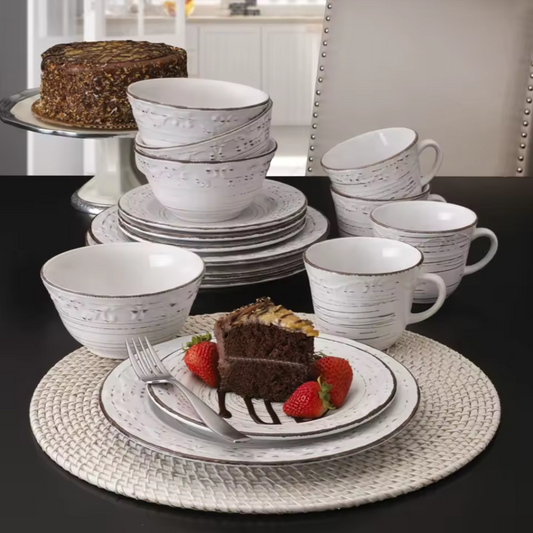 Delicate White Stoneware Dinner Table Set 16-Piece