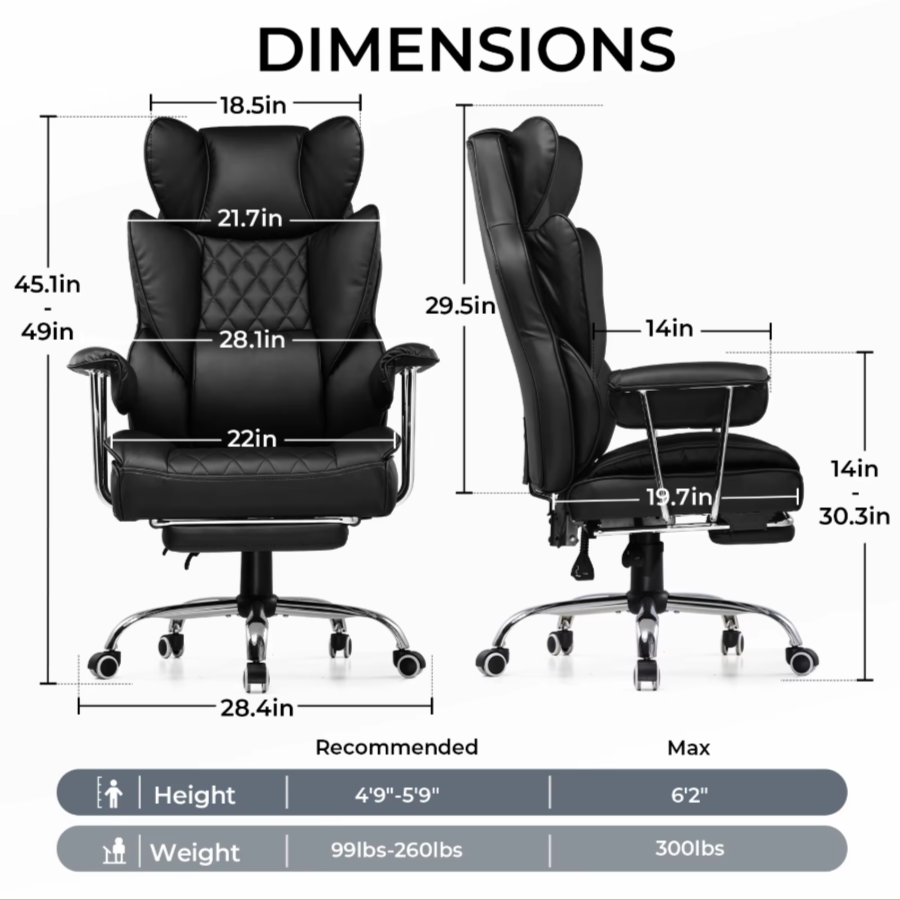 Comfortable Reclining Foot Cushion Gaming and Office Chair