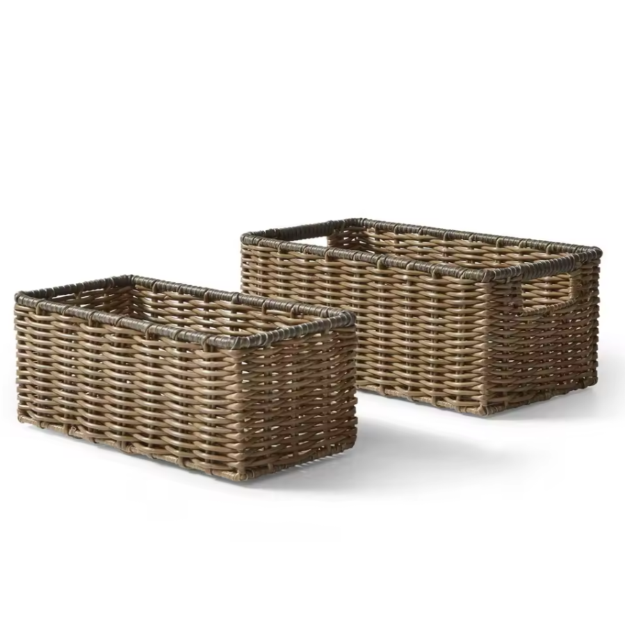 2-Piece Dark Brown Long Woven Storage Bins