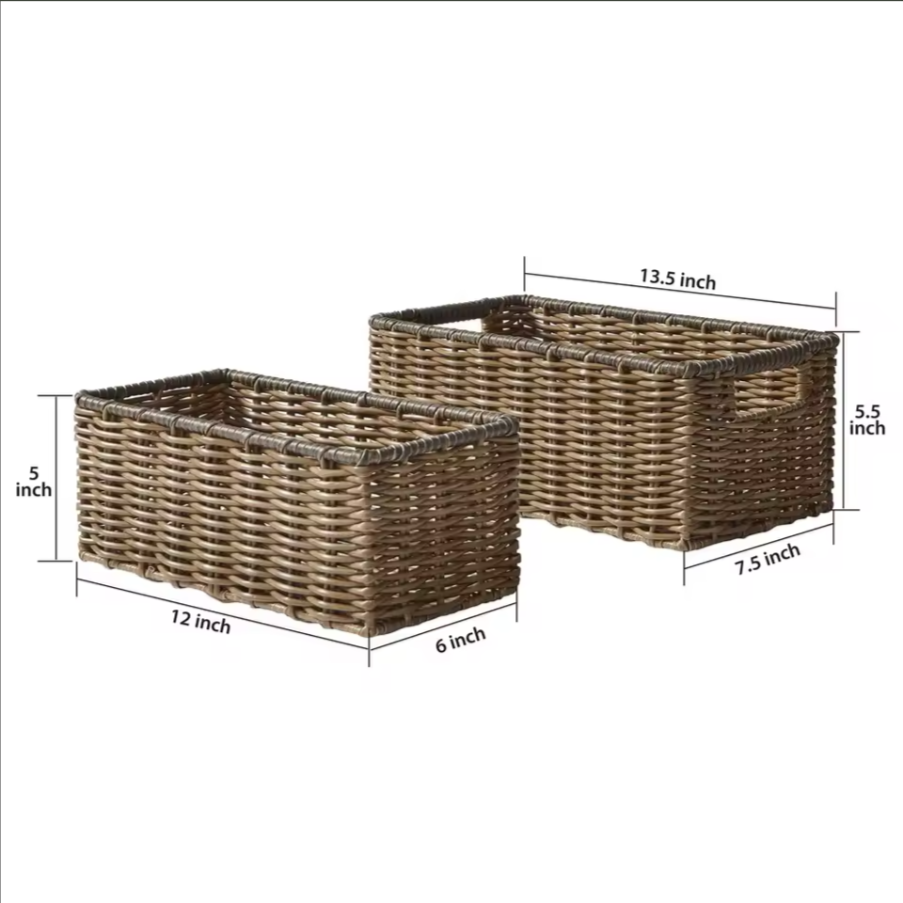 2-Piece Dark Brown Long Woven Storage Bins
