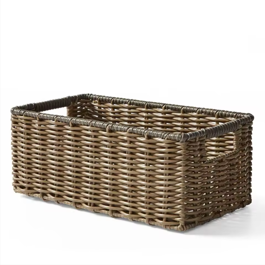 2-Piece Dark Brown Long Woven Storage Bins