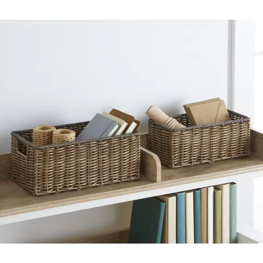 2-Piece Dark Brown Long Woven Storage Bins