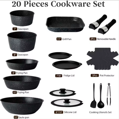 20PC Black Ceramic Detachable Cookware