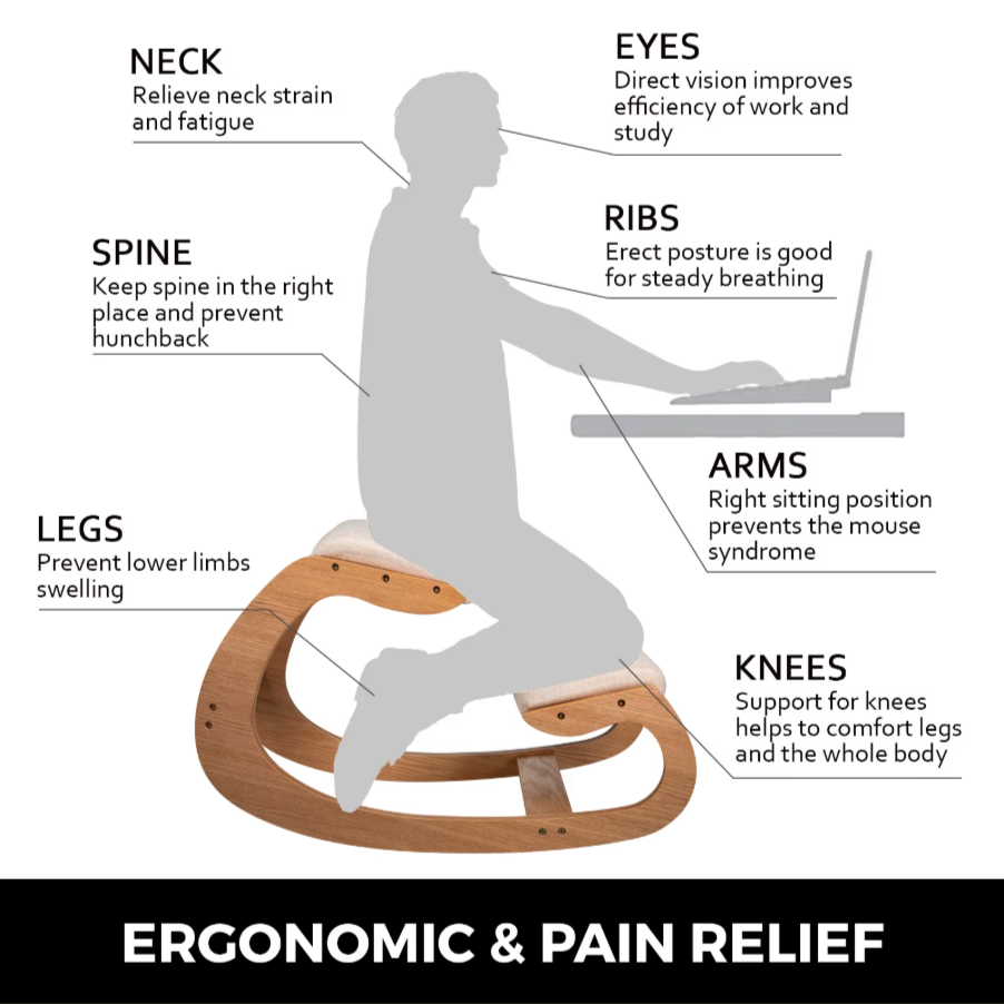 Ergonomic Kneeling Chair Stool | Solid Wood Rocking Posture Chair