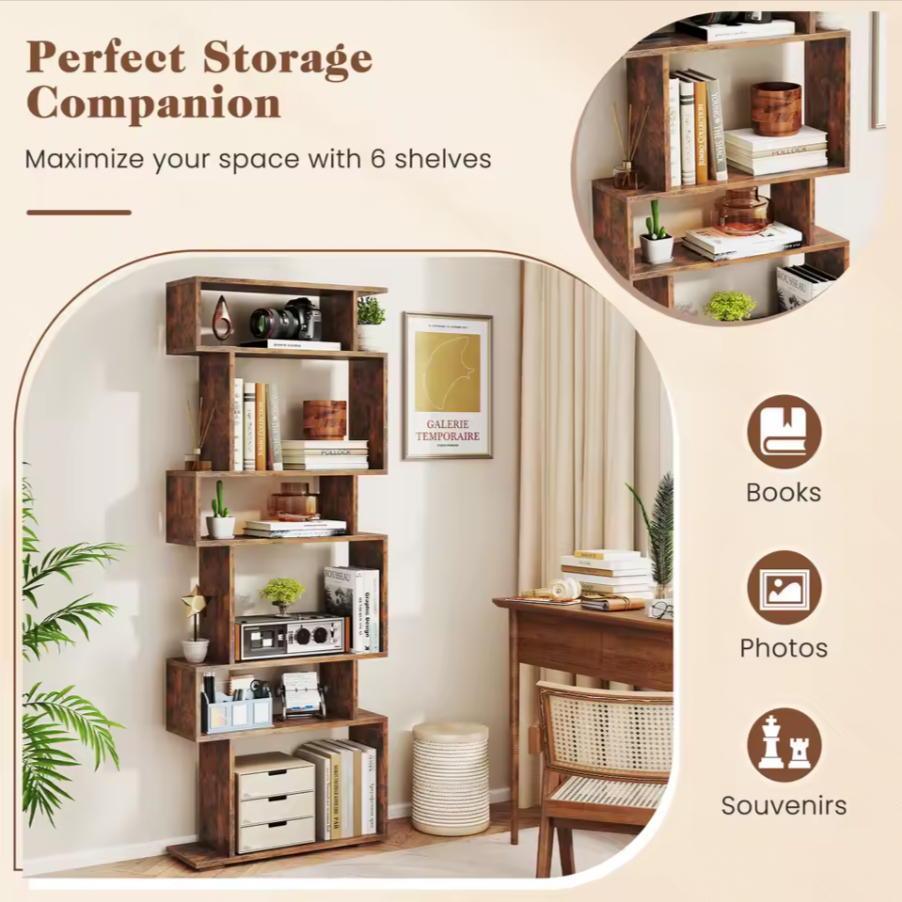 6-Tier Modern Storage Bookshelf | Minimal Rectangular Display Shelf