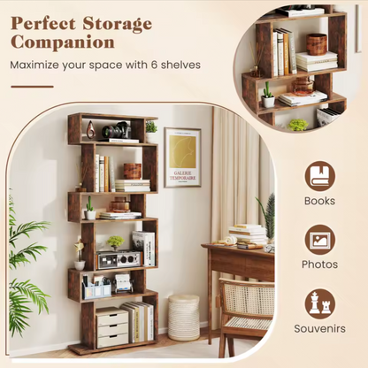 6-Tier Modern Storage Bookshelf | Minimal Rectangular Display Shelf