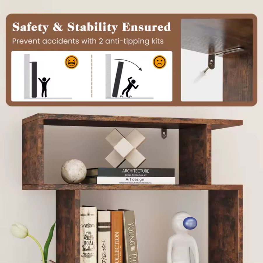 6-Tier Modern Storage Bookshelf | Minimal Rectangular Display Shelf