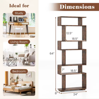 6-Tier Modern Storage Bookshelf | Minimal Rectangular Display Shelf