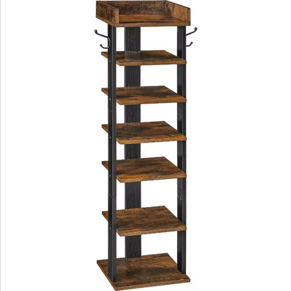7-Tier Vertical Shoe Rack | Modern Walnut Entryway Storage Shelf