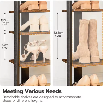 7-Tier Vertical Shoe Rack | Modern Walnut Entryway Storage Shelf
