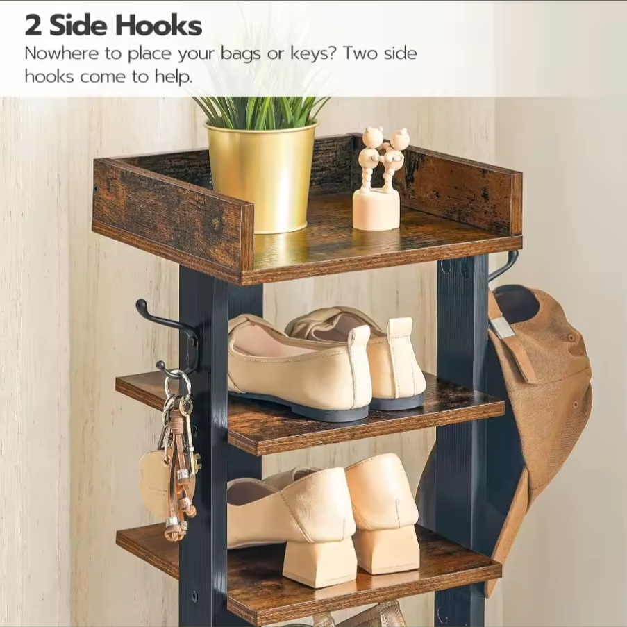 7-Tier Vertical Shoe Rack | Modern Walnut Entryway Storage Shelf