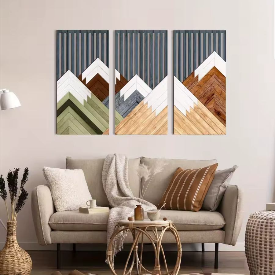3-Piece Boho Wooden Wall Art Set | Rustic Leaf Pattern Hanging Decor
