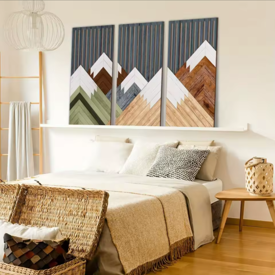 3-Piece Boho Wooden Wall Art Set | Rustic Leaf Pattern Hanging Decor